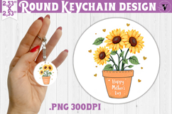 Round keychain | Mothers Day | Sunflowers in Pot Product Image 1
