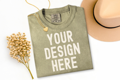 Comfort Colors C1717 Khaki Shirt Mockup, Flat Lay Mockup Product Image 1