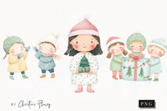 Cute Christmas Children Clipart | Christmas PNG Product Image 1