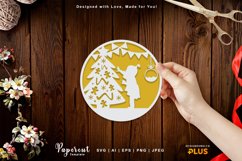 Happy Kid Playing with Christmas Tree Papercut Template Product Image 1