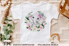 Pink Elephant & Floral Wreath Sublimation PNG File Product Image 2