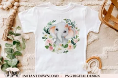 Peach Elephant & Floral Wreath Sublimation PNG File Product Image 2
