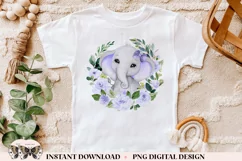 Purple Elephant & Floral Wreath Sublimation PNG File Product Image 2