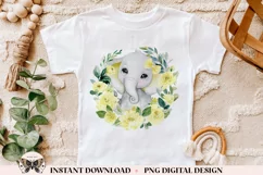 Yellow Elephant & Floral Wreath Sublimation PNG File Product Image 2