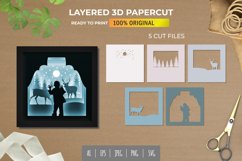 3D Shadowbox Kid Watching The Deer Outside Window Papercut Product Image 1