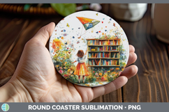 GorgeousKids 01 Bookshelf Round Coaster design.