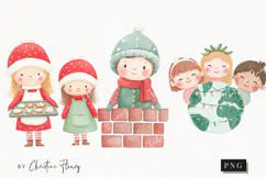 Cute Christmas Children Clipart | Christmas PNG Product Image 1