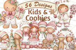 Kids with Gingerbread Cookies Clipart PNG, Cartoon Holiday Product Image 1