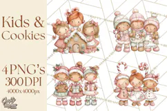 Kids with Gingerbread Cookies Clipart PNG, Cartoon Holiday Product Image 1