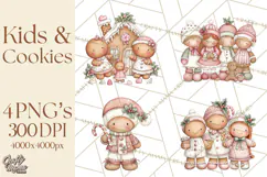 Kids with Gingerbread Cookies Clipart PNG, Cartoon Holiday Product Image 1