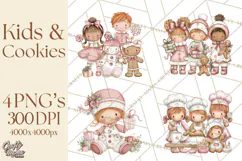 Kids with Gingerbread Cookies Clipart PNG, Cartoon Holiday Product Image 1