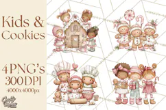 Kids with Gingerbread Cookies Clipart PNG, Cartoon Holiday Product Image 1