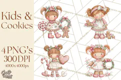 Kids with Gingerbread Cookies Clipart PNG, Cartoon Holiday Product Image 1