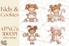 Kids with Gingerbread Cookies Clipart PNG, Cartoon Holiday Product Image 1