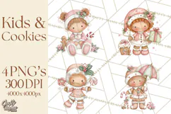 Kids with Gingerbread Cookies Clipart PNG, Cartoon Holiday Product Image 1