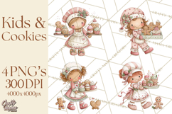 Kids with Gingerbread Cookies Clipart PNG, Cartoon Holiday Product Image 1