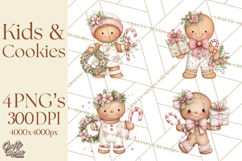Kids with Gingerbread Cookies Clipart PNG, Cartoon Holiday Product Image 1