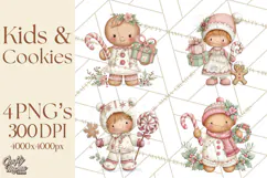 Kids with Gingerbread Cookies Clipart PNG, Cartoon Holiday Product Image 1