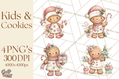 Kids with Gingerbread Cookies Clipart PNG, Cartoon Holiday Product Image 1