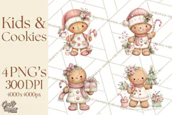 Kids with Gingerbread Cookies Clipart PNG, Cartoon Holiday Product Image 1