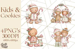 Kids with Gingerbread Cookies Clipart PNG, Cartoon Holiday Product Image 1