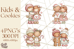 Kids with Gingerbread Cookies Clipart PNG, Cartoon Holiday Product Image 1