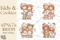 Kids with Gingerbread Cookies Clipart PNG, Cartoon Holiday Product Image 1