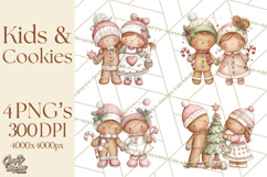 Kids with Gingerbread Cookies Clipart PNG, Cartoon Holiday Product Image 1