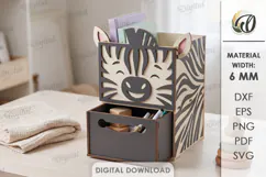 Kids Zebra Desk Organizer with Drawer Laser Cut. Kids SVG Product Image 1