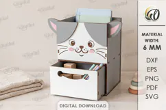 Kids Cat Desk Organizer with Drawer Laser Cut. Kids SVG Product Image 1