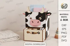 Kids Cow Desk Organizer with Drawer Laser Cut. Kids SVG Product Image 1