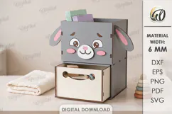 Kids Bunny Desk Organizer with Drawer Laser Cut. Kids SVG Product Image 1