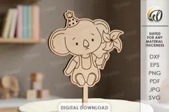 Kids Birthday Cake Topper Laser Cut. Cute Animal. Koala SVG Product Image 1
