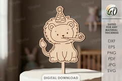 Kids Birthday Cake Topper Laser Cut. Cute Animal. Lion SVG Product Image 1