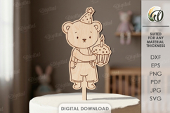 Kids Birthday Cake Topper Laser Cut. Cute Animal. Bear SVG Product Image 1