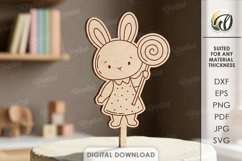 Kids Birthday Cake Topper Laser Cut. Cute Animal. Bunny SVG Product Image 1
