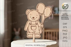 Kids Birthday Cake Topper Laser Cut. Cute Animal. Bear SVG Product Image 1