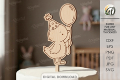 Kids Birthday Cake Topper Laser Cut. Cute Animal. Chick SVG Product Image 1