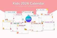 2026 Canva Kids Calendar Printable Template PDF Product Image 1