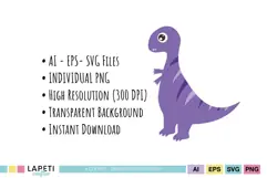 Friendly green triceratops and purple prehistoric dinosaur clipart with cheerful expressions and bold shapes.