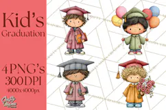 Kids Graduation Clipart PNG, Preschool Kindergarten Kids Product Image 1