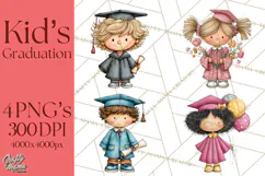 Kids Graduation Clipart PNG, Preschool Kindergarten Kids Product Image 1