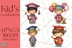 Kids Graduation Clipart PNG, Preschool Kindergarten Kids Product Image 1