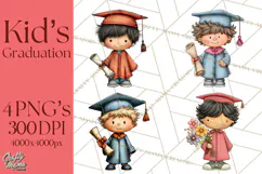 Kids Graduation Clipart PNG, Preschool Kindergarten Kids Product Image 1