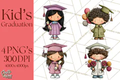 Kids Graduation Clipart PNG, Preschool Kindergarten Kids Product Image 1