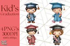 Kids Graduation Clipart PNG, Preschool Kindergarten Kids Product Image 1
