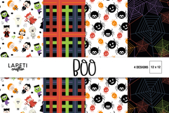 Four colorful Halloween digital papers for scrapbooking and children’s mini albums