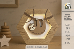 3D Kids Night Lamp Laser Cut. Night Light. Sloth SVG Product Image 1
