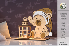 Kids Nignt Lantern Laser Cut. Teddy Bear SVG Product Image 1