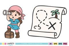 Pirate birthday printable clipart with pirate kids and treasure map